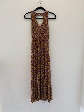 Maeve Sleeveless Floral Geometric Maxi Dress in Yellow and Pink